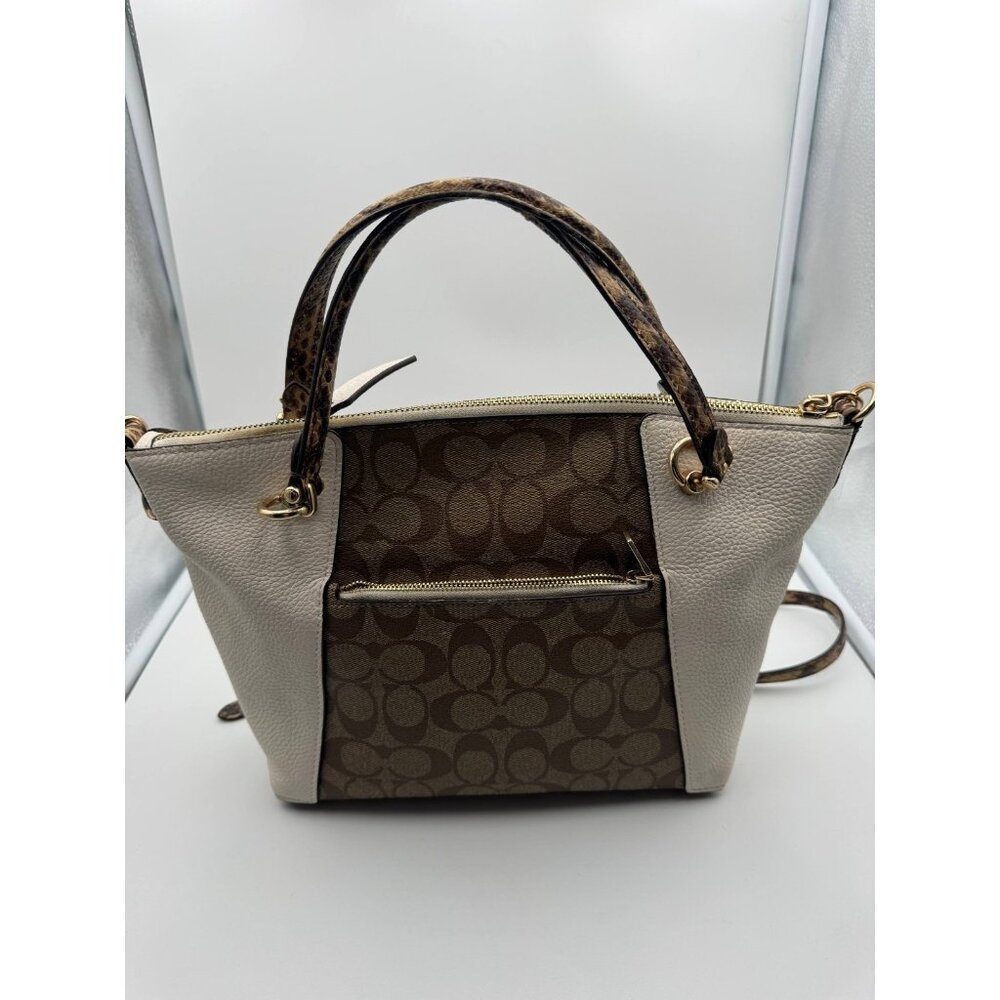 Coach Signature Canvas Leather Satchel Crossbody Tote Bag Beige Brown